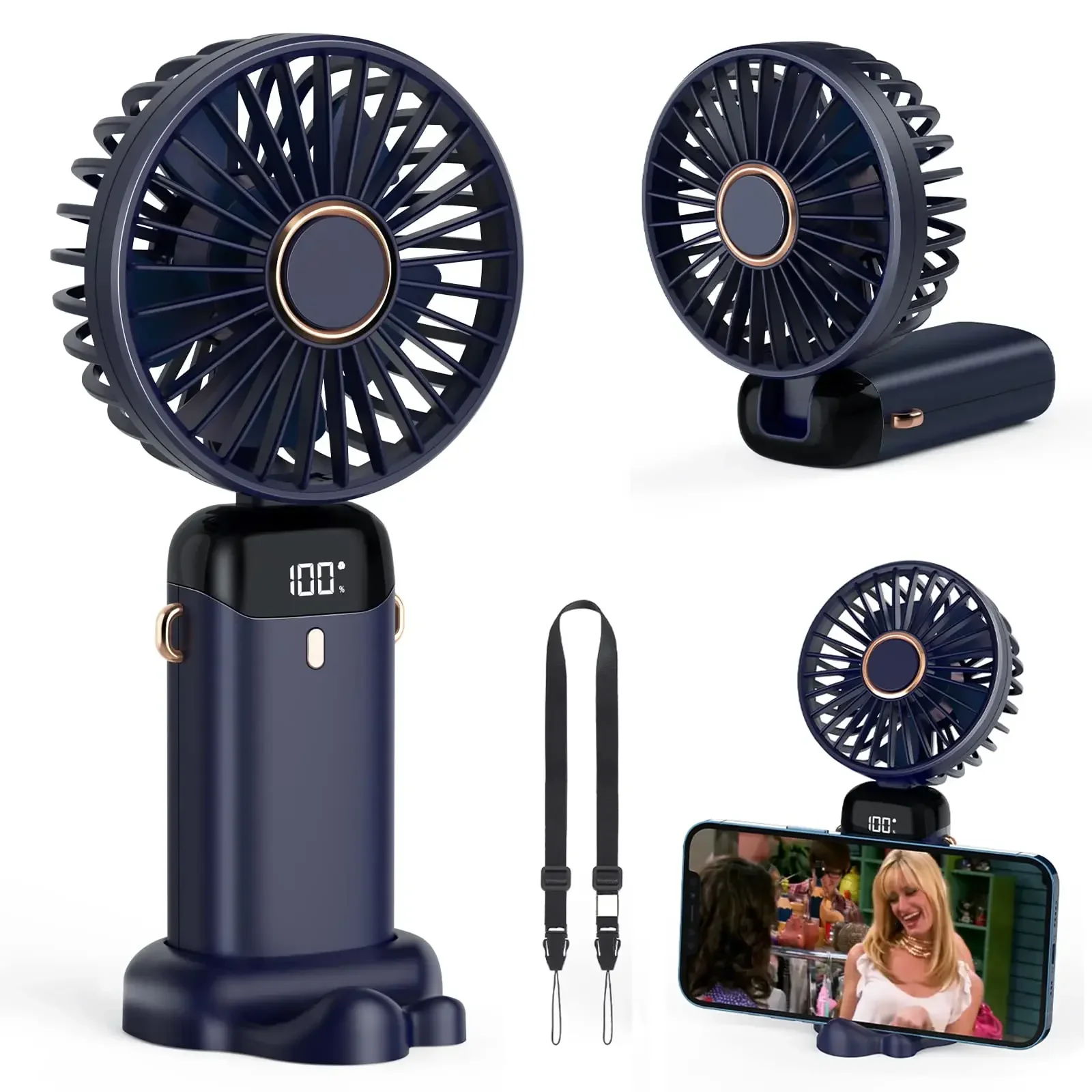 Neck Hanging Phone Holder - 5000 mAh draagbare miniventilator, draadloze USB